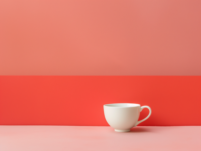 Minimalist White Cup on Two-Tone Red Background