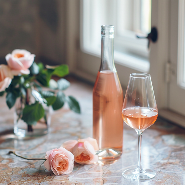 Serene Still Life with Rosé and Roses