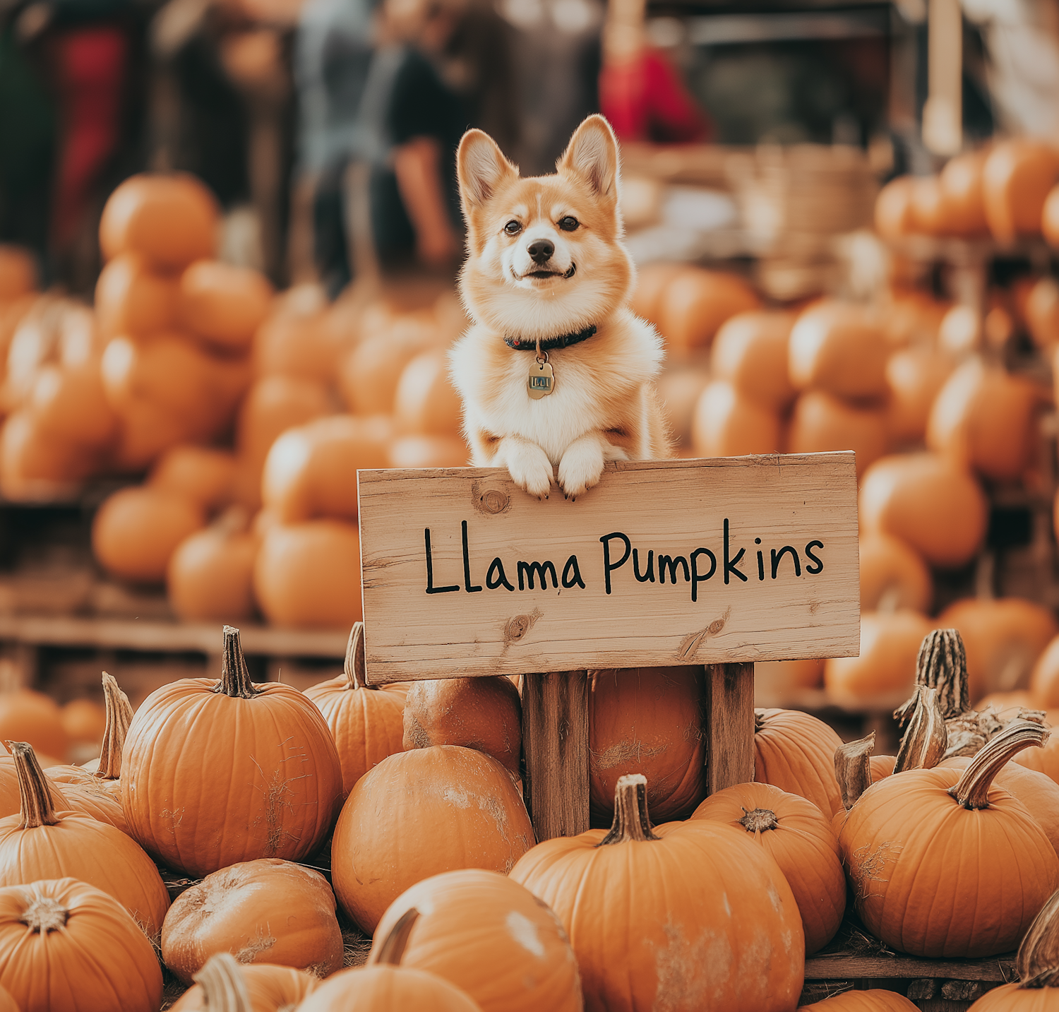 Corgi with Llama Pumpkins Sign