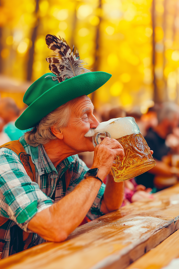 Elderly Man Enjoying Beer