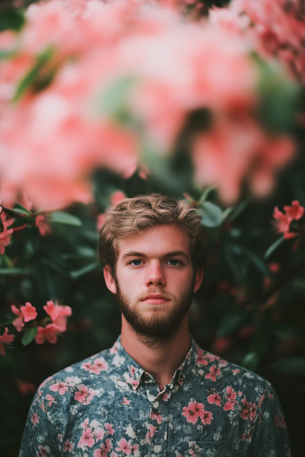 Man with Floral Background