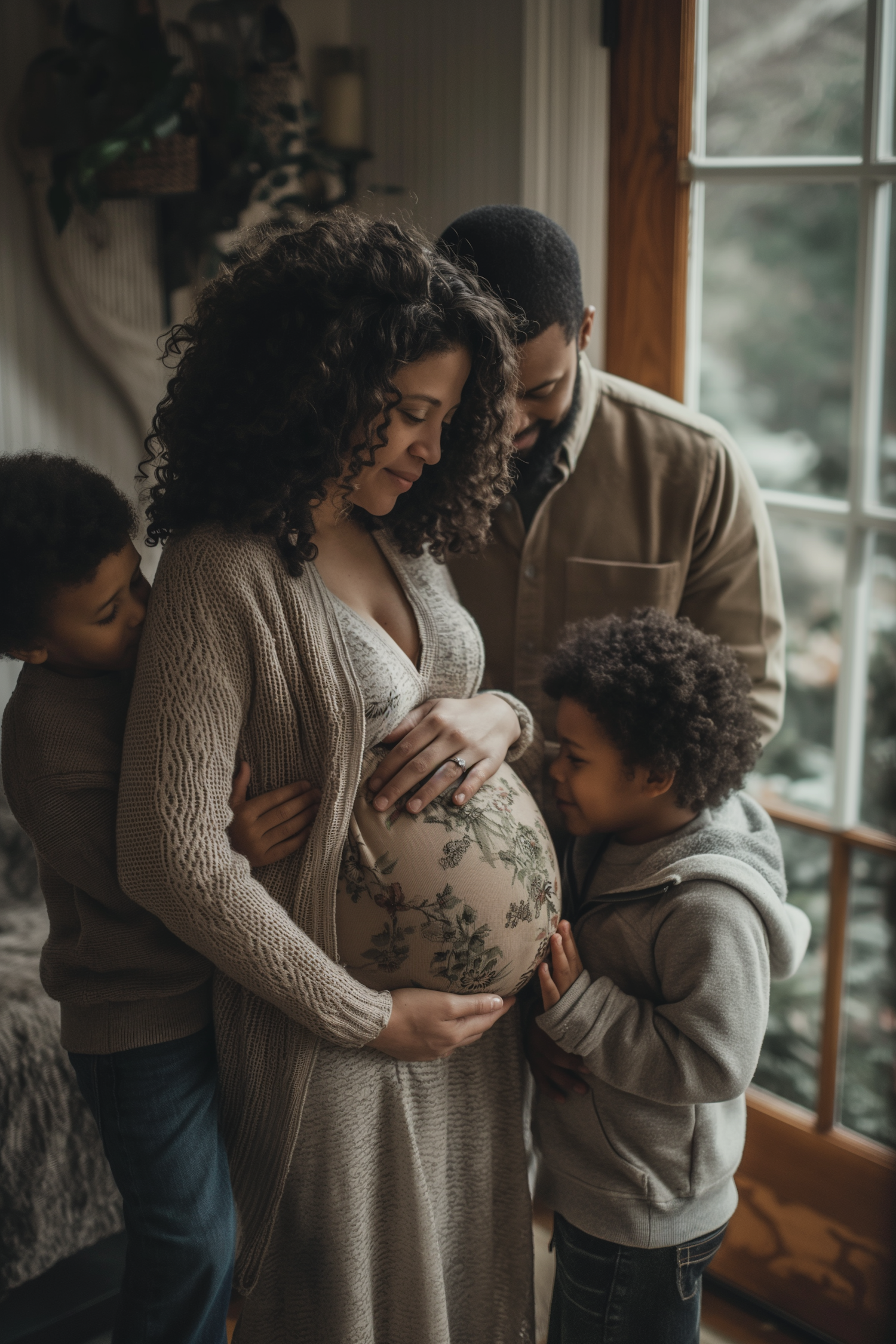 Family Embrace with Pregnant Mother