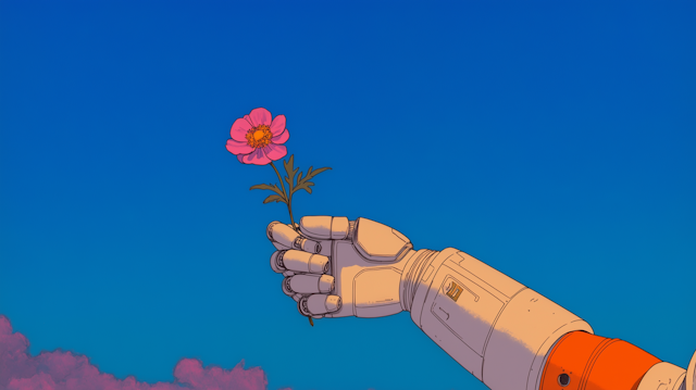 Robotic Hand with Pink Flower