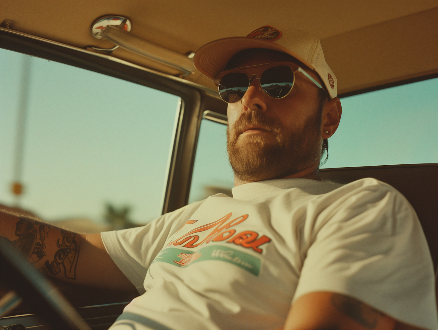 Man Relaxing in Car at Sunset