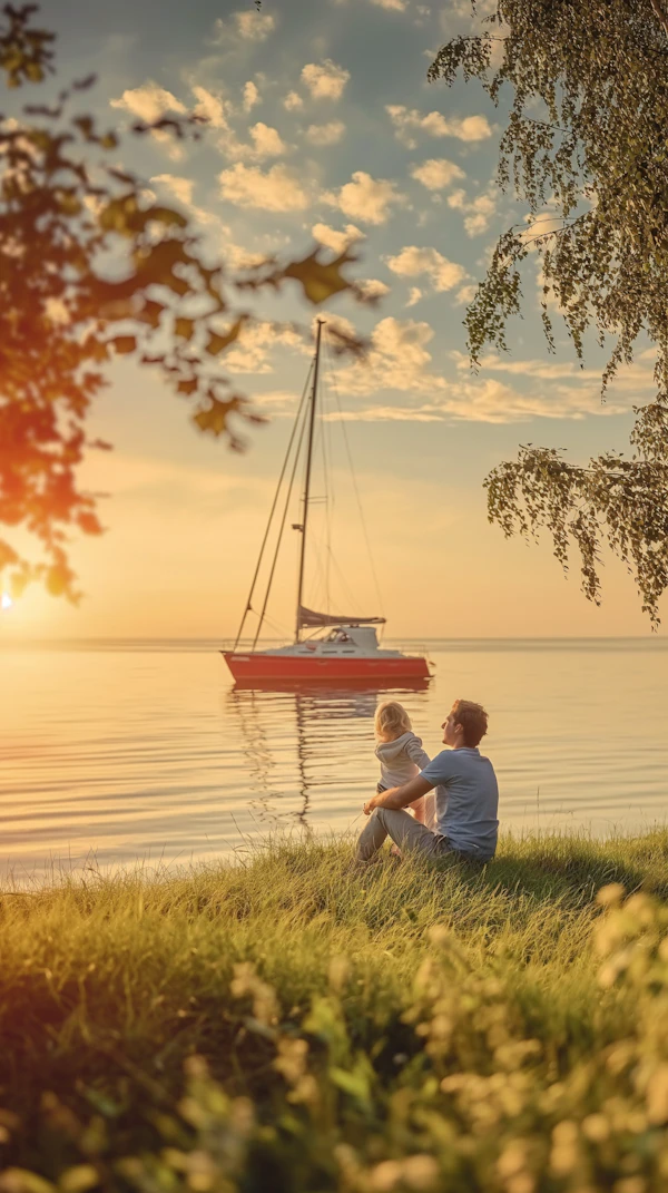 Serene Lakeside Bonding at Sunset