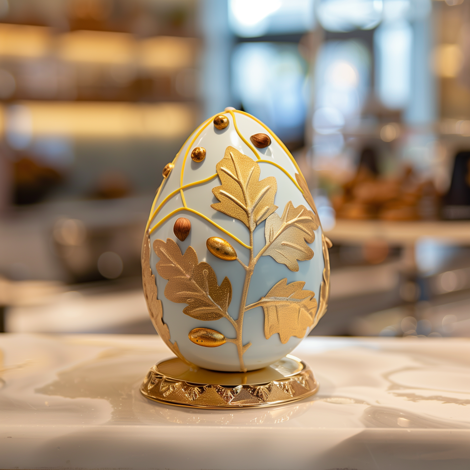 Decorative Easter Egg with Golden Leaves Design