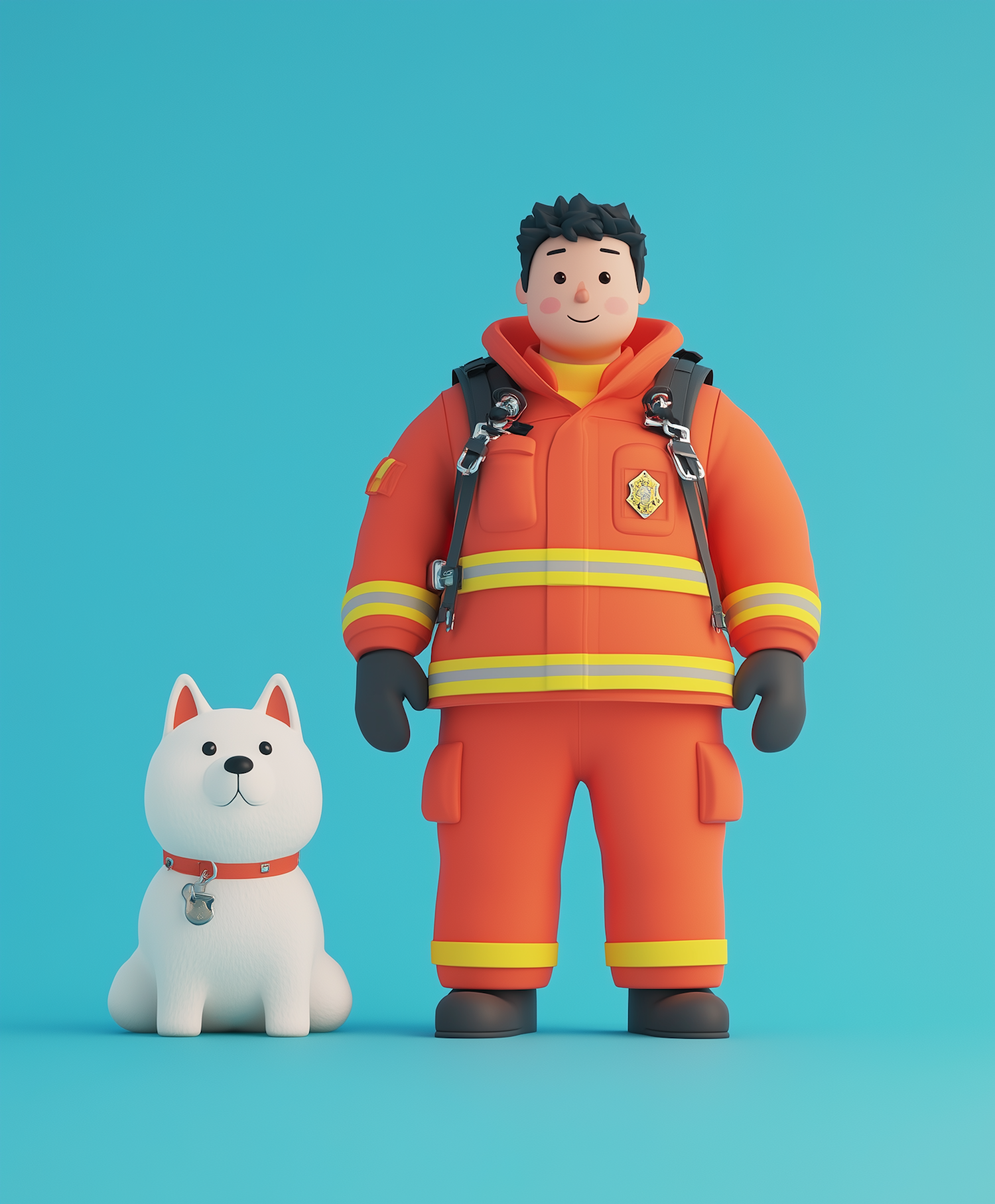 Playful Firefighter and Dog Illustration