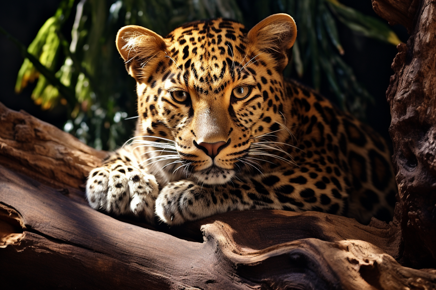 Majestic Resting Leopard with Penetrating Gaze