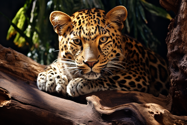 Majestic Resting Leopard with Penetrating Gaze