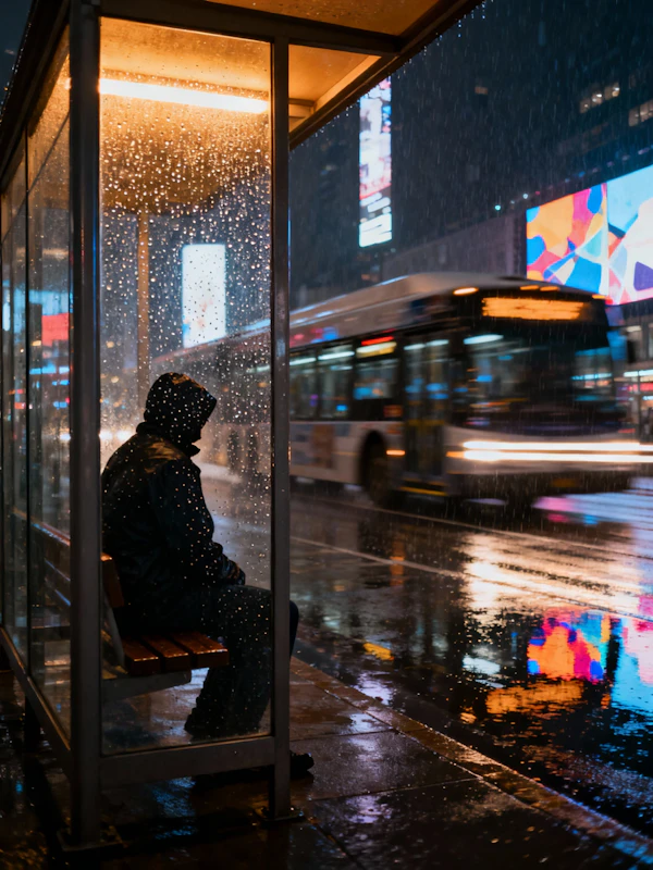 Rainy Night Bus Stop