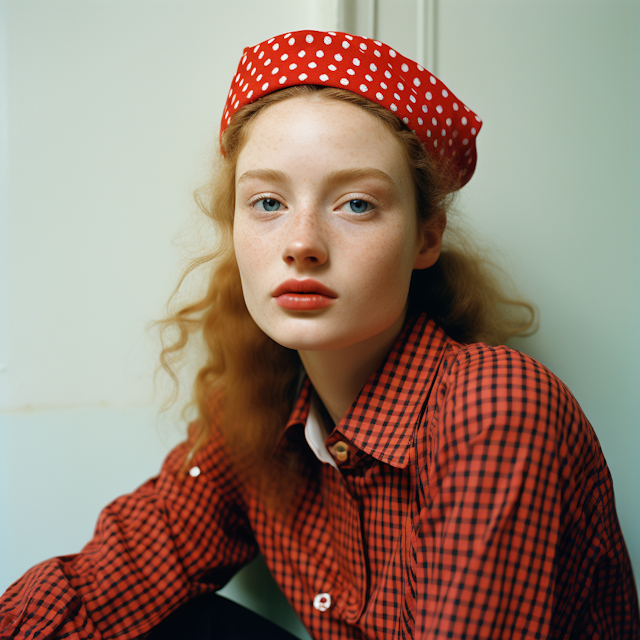 Serene Red-haired Muse with Retro Headband