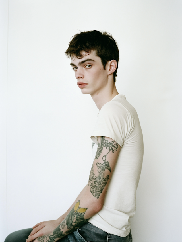 Contemplative Portrait with Tattoos