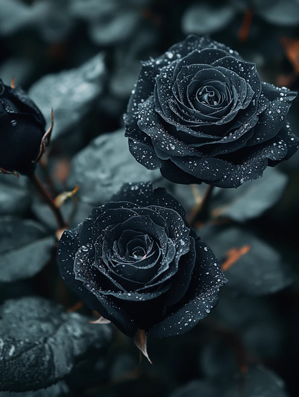 Black Roses with Droplets
