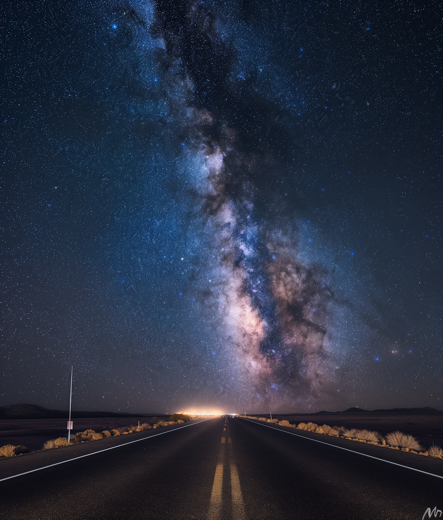 Starry Nightscape with Lonely Road