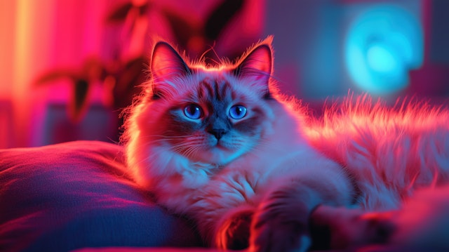 Neon Lit Fluffy Cat