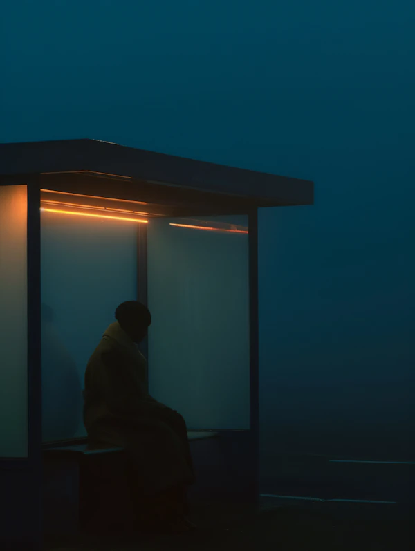 Foggy Night Bus Stop