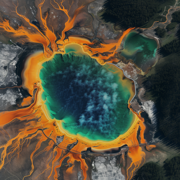 Aerial View of Grand Prismatic Spring in Yellowstone