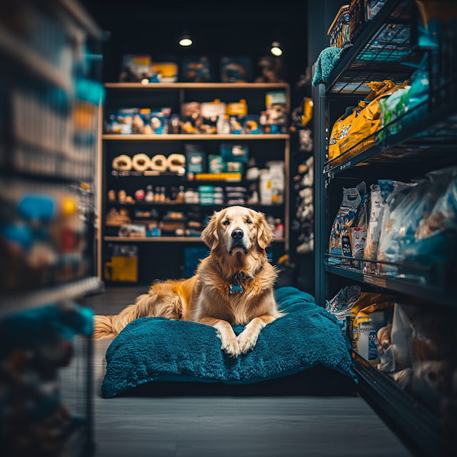 Golden Retriever on Teal Dog Bed