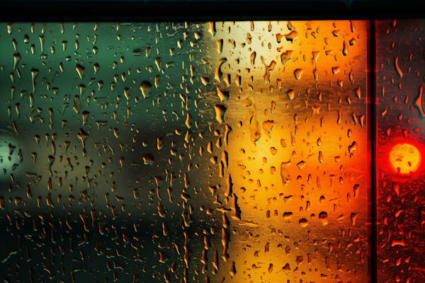 Rain-Speckled Window with Urban Bokeh