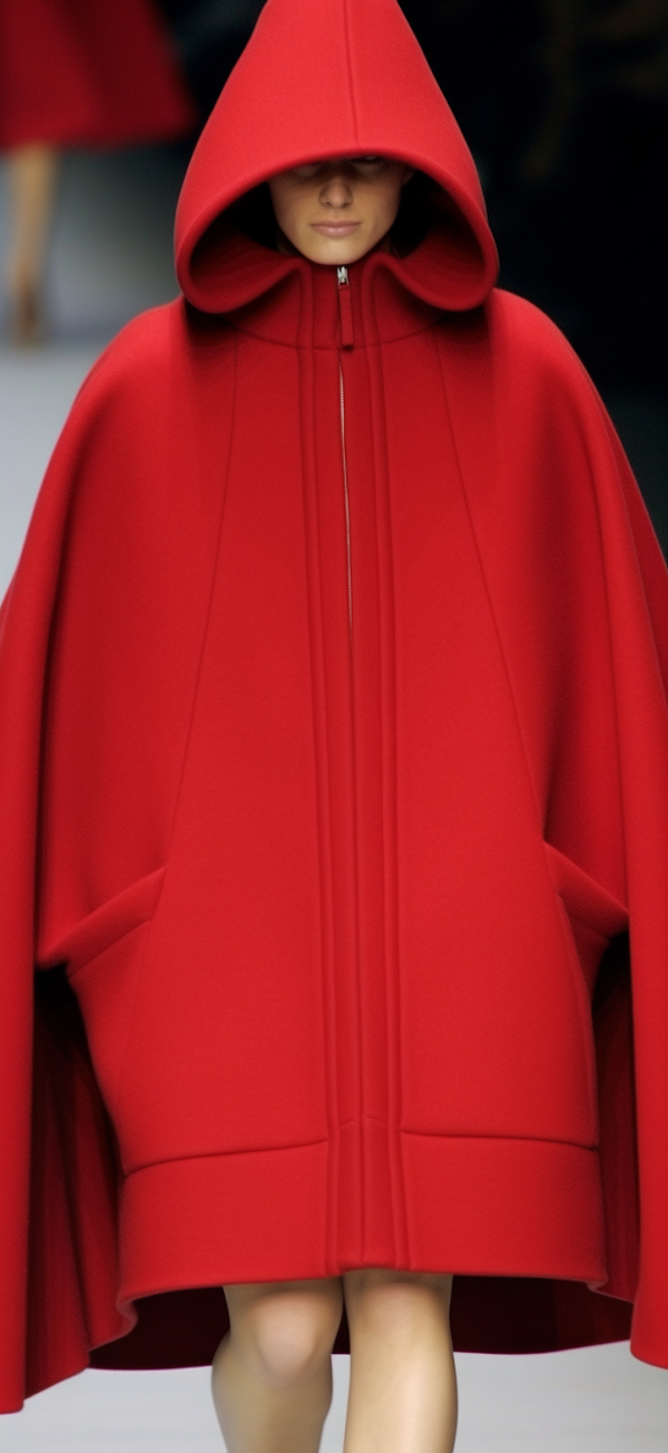 Striking Red Geometric Cloak on Runway