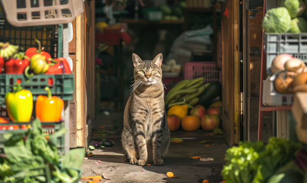 Serene Market Day with Tabby Cat