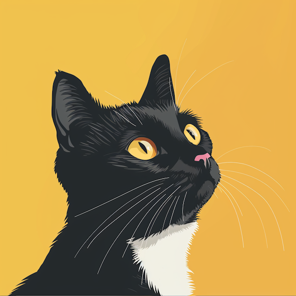 Curious Black Cat Illustration