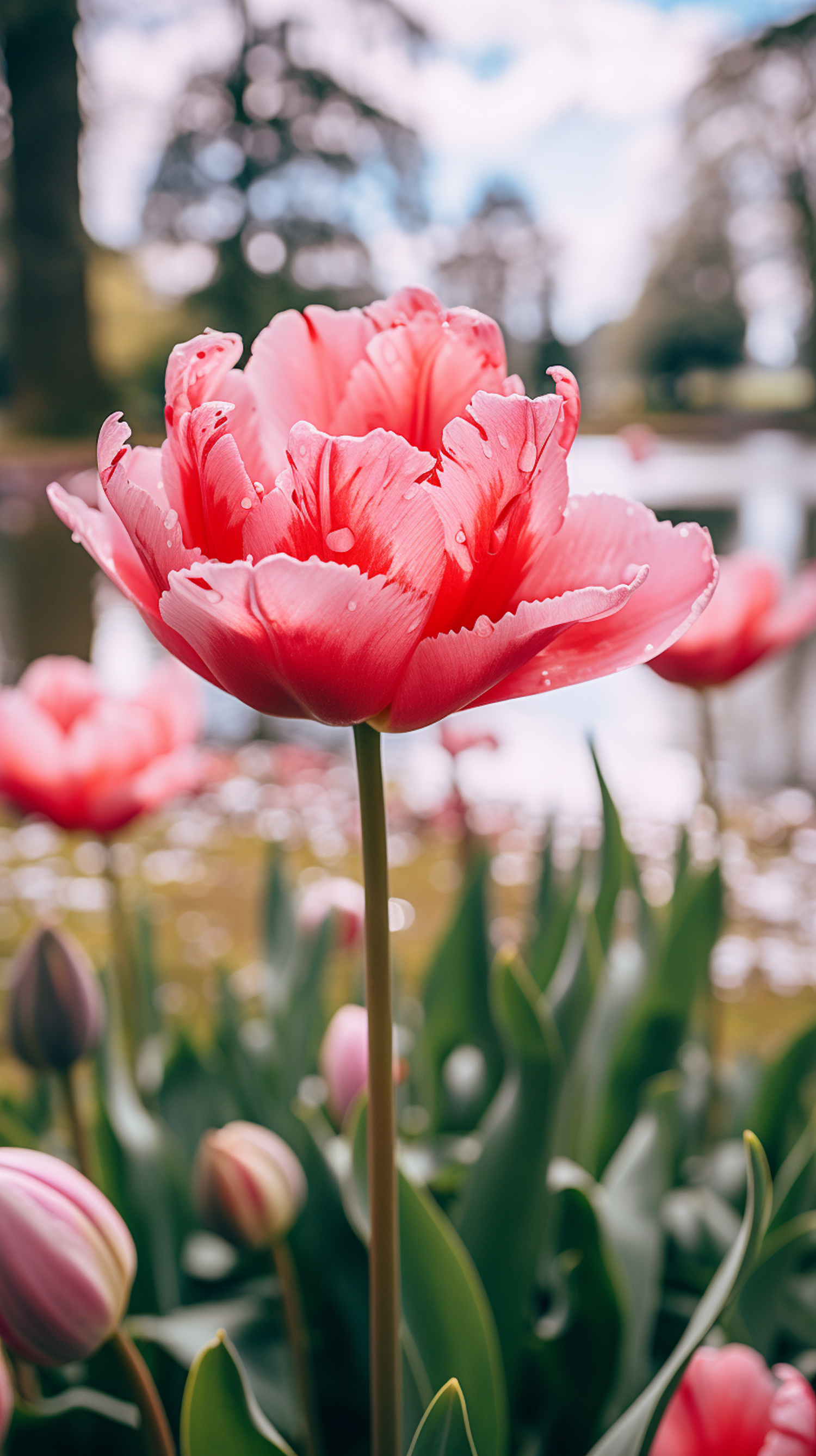 Dew-Kissed Vibrant Pink Tulip