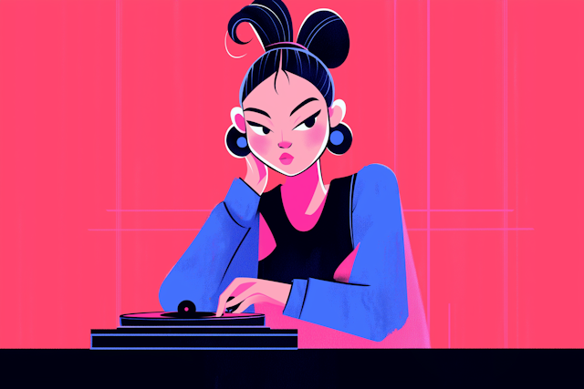 Stylized Illustration of a Young Female DJ