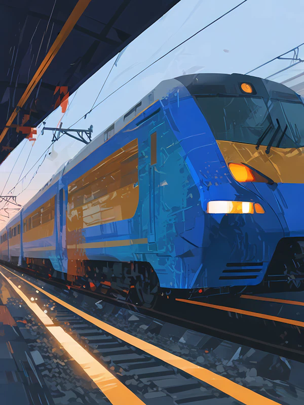 Modern Train at Sunset