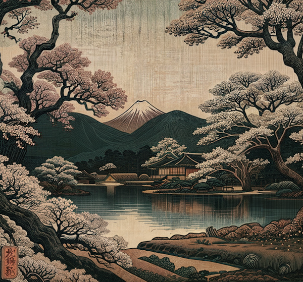 Traditional Japanese Ukiyo-e Style Landscape