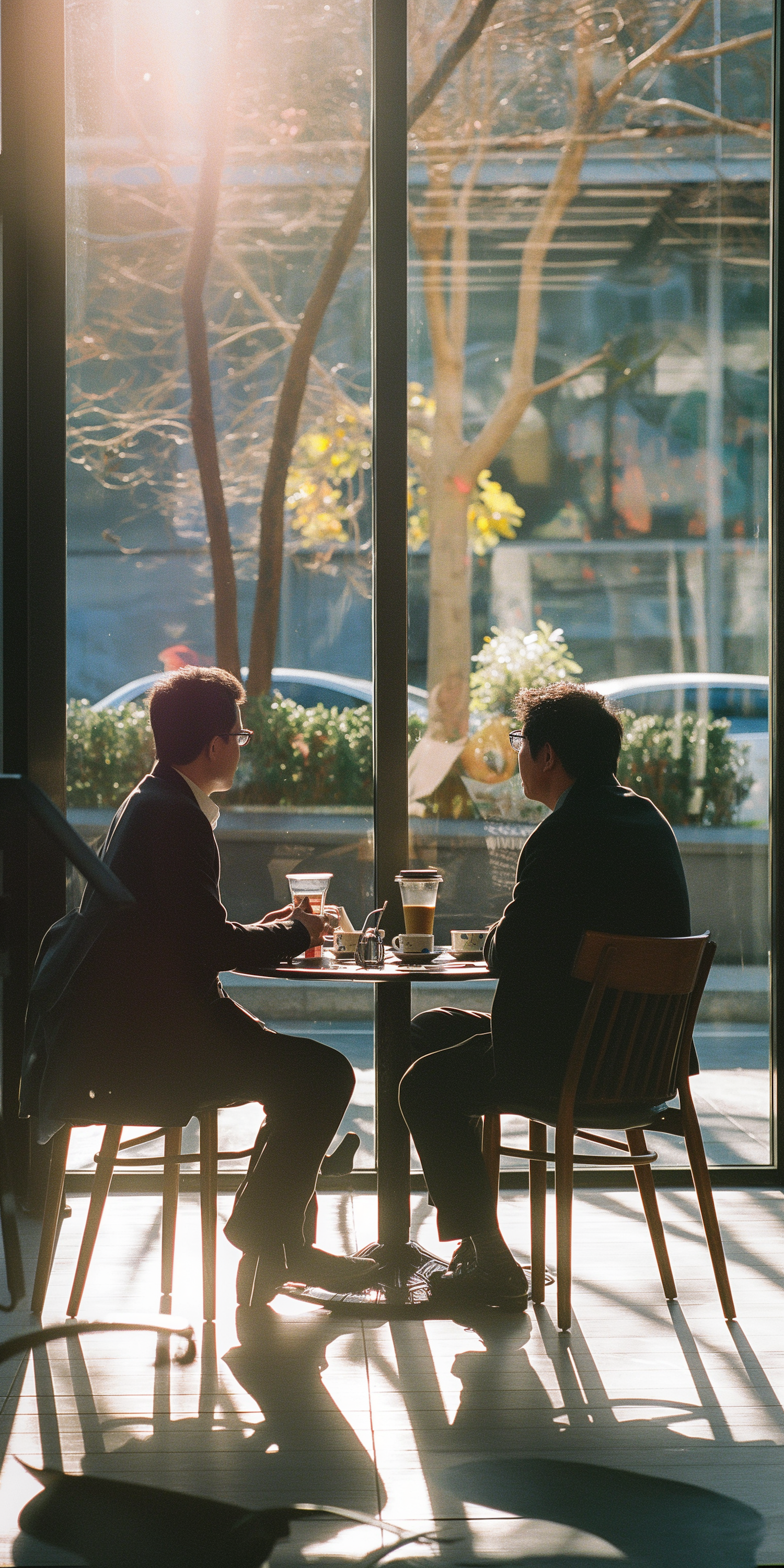 Sunlit Business Meeting at a Café