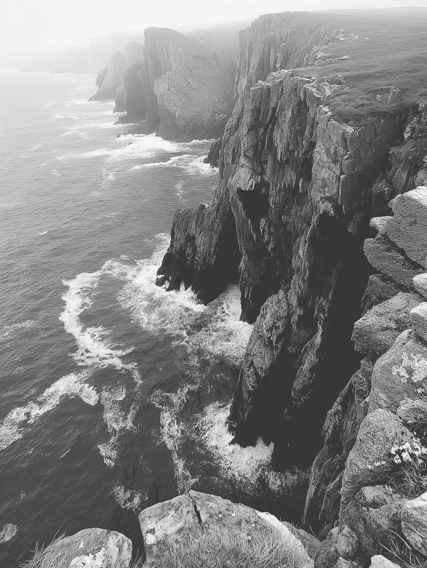 Rugged Coastal Landscape in Monochrome