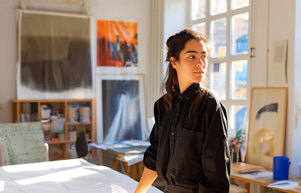 Contemplative Artist in Sunlit Studio