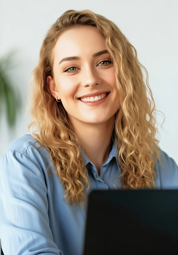 Smiling Woman at Desk