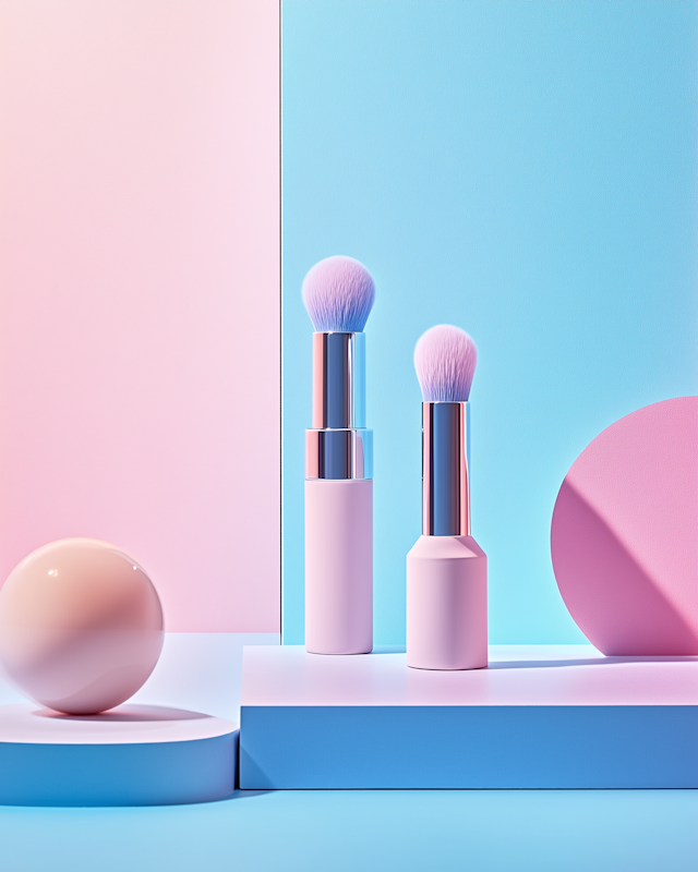 Elegant Makeup Brushes on Geometric Platform