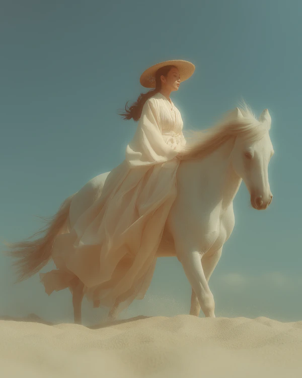 Woman Riding White Horse