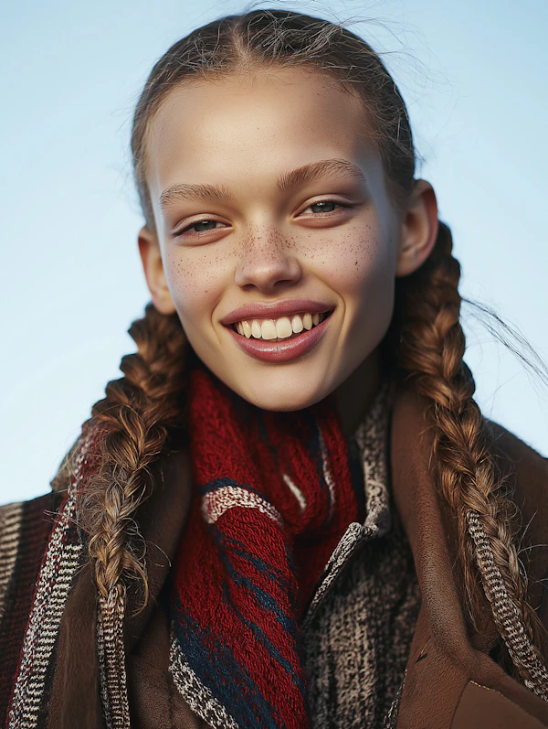 Joyful Young Woman in Winter Attire