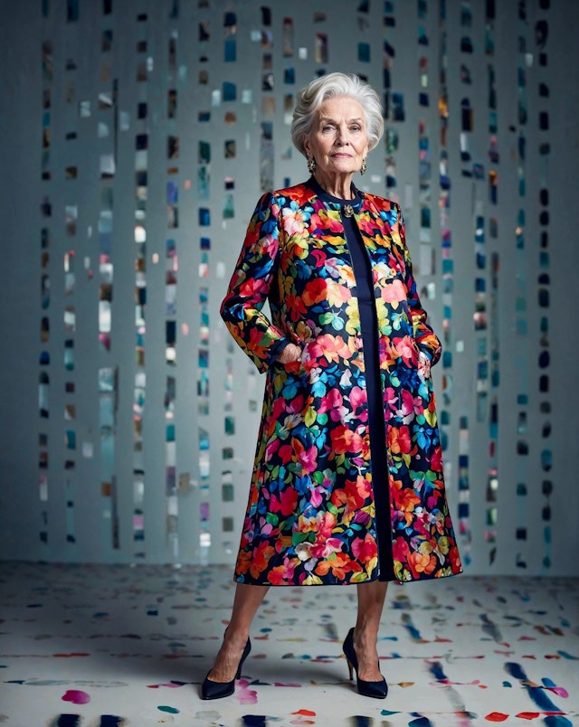 Elderly Woman in Floral Jacket