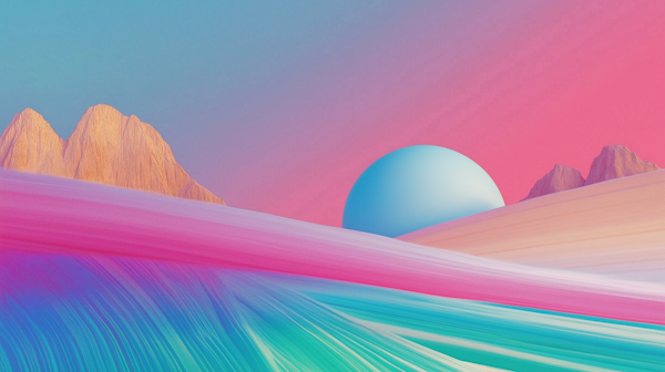 Surreal Landscape with Fluid Colors and Sphere