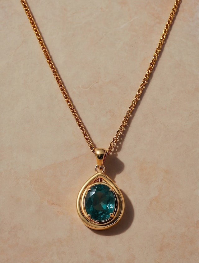 Elegant Gold Necklace with Green Gemstone Pendant