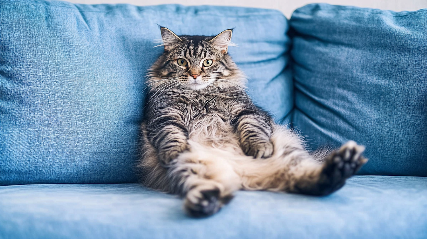 Relaxed Cat on Blue Sofa