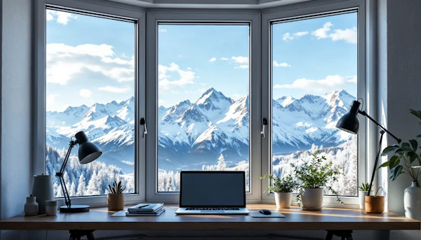 Serene Workspace with Mountain View