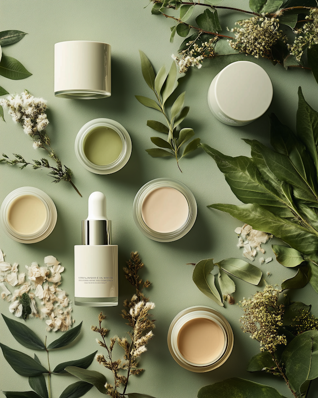 Skincare Products on Green Background