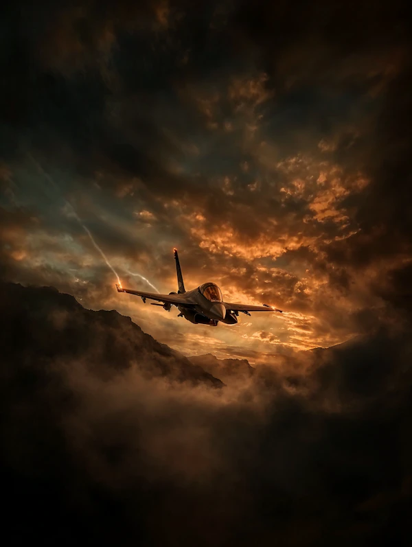 Fighter Jet at Sunset