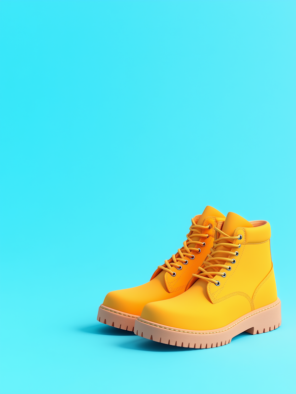 Bright Yellow Boots Against Blue Background