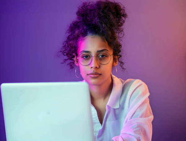 Confident Young Adult in Modern Office Setting