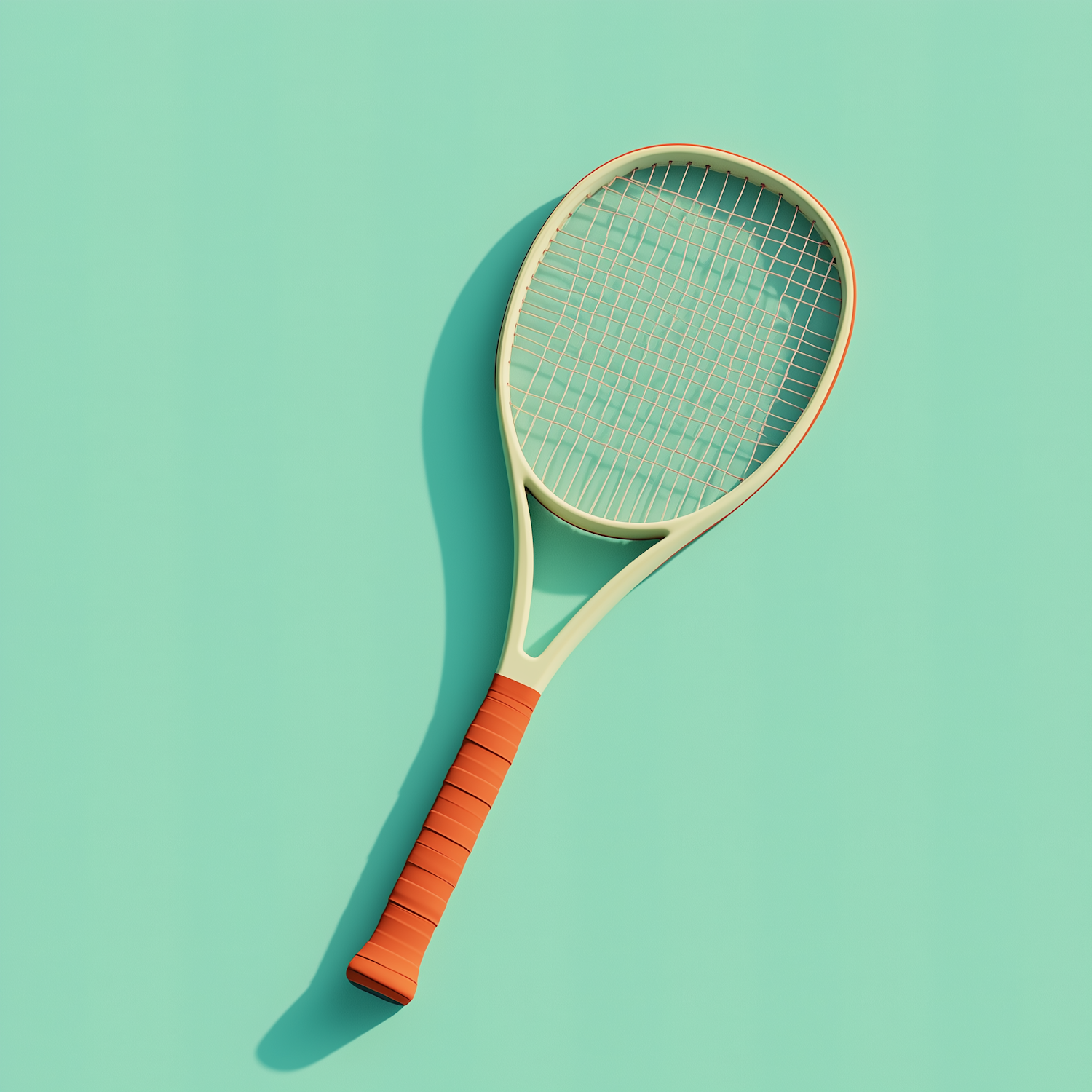 Solitary Tennis Racket on Teal Background