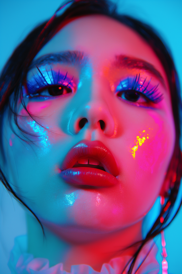 Neon Portrait of Expressive Woman