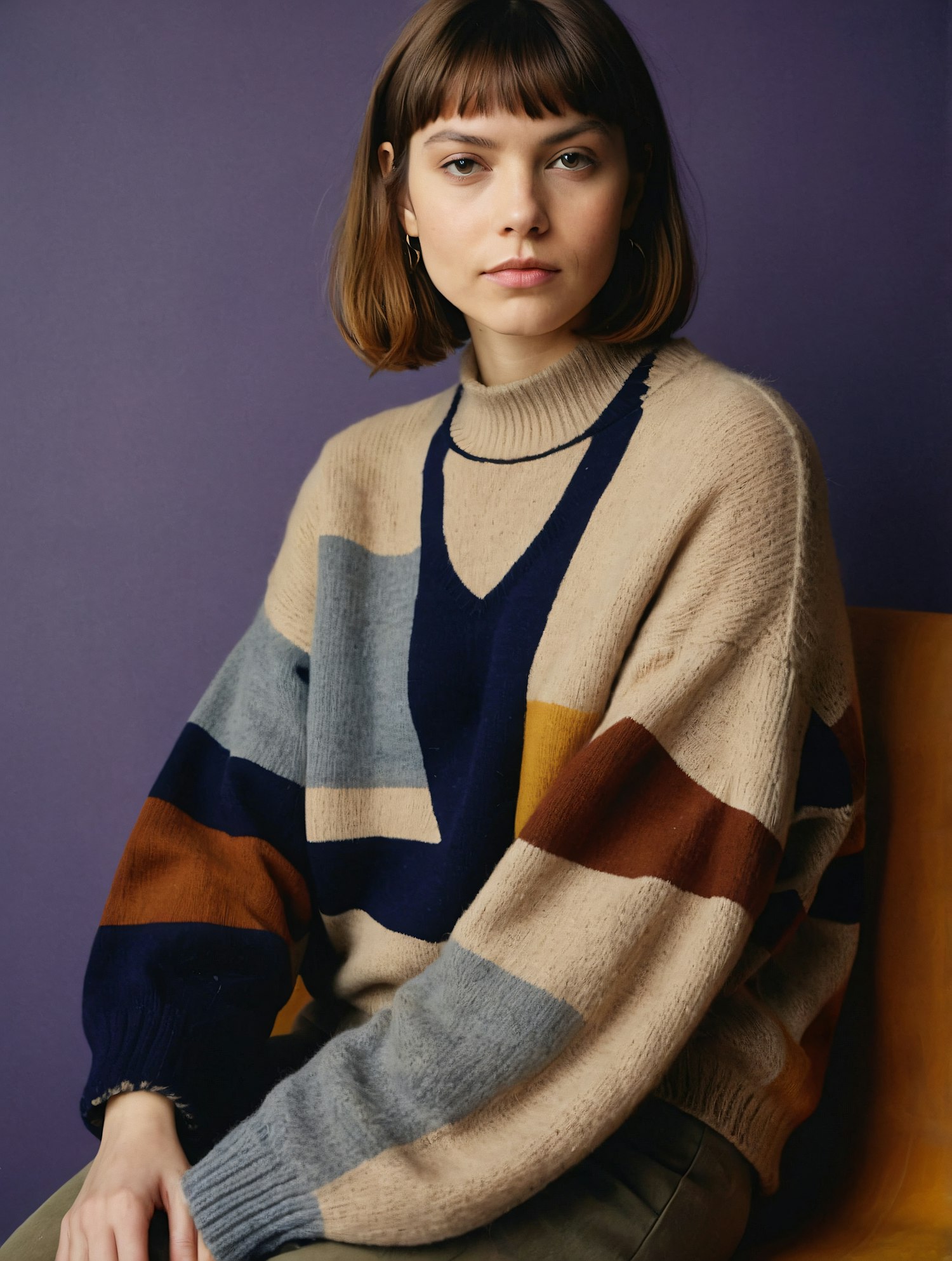 Portrait of a Young Woman in a Patterned Sweater