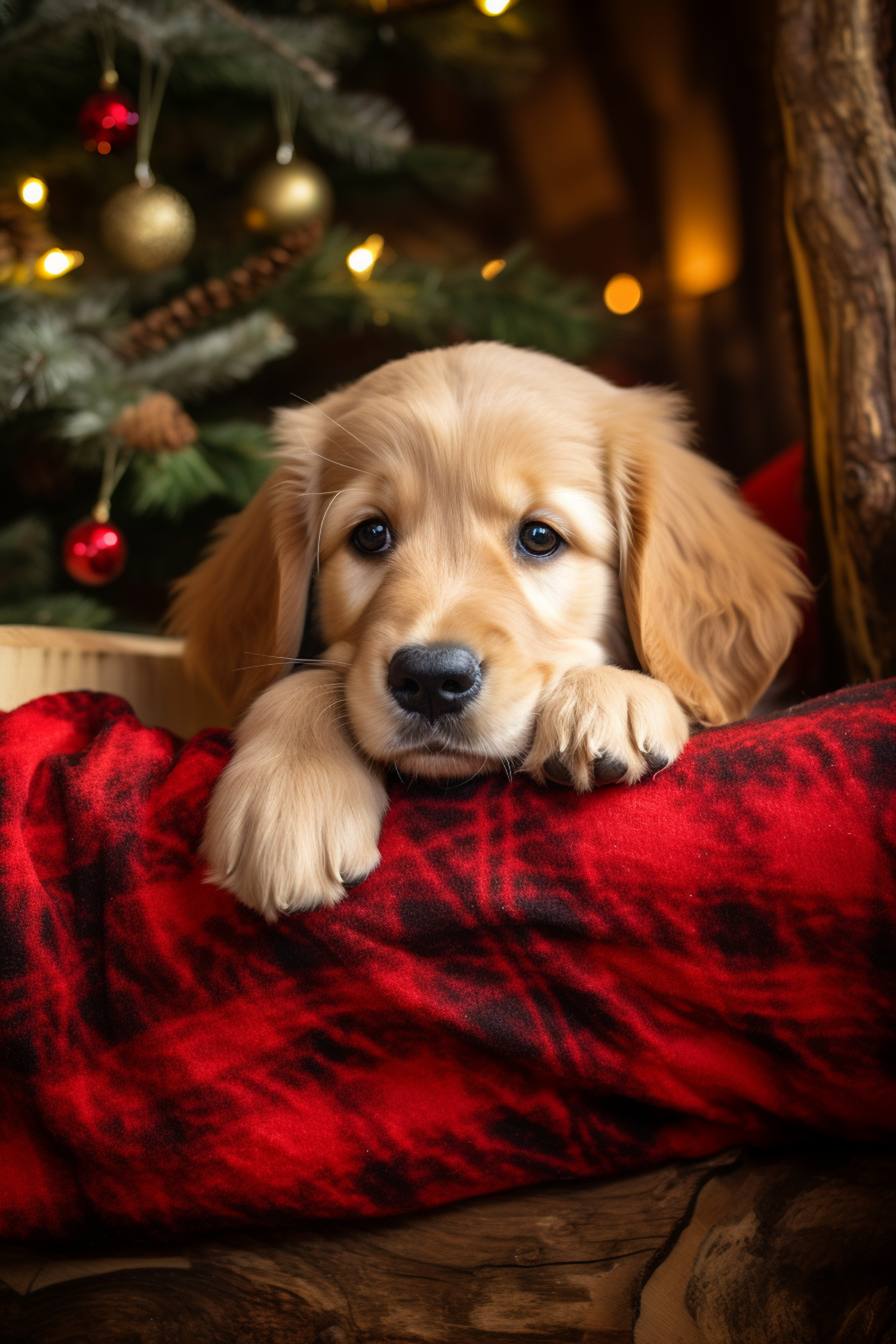 Golden Retriever Puppy in Festive Christmas Ambience